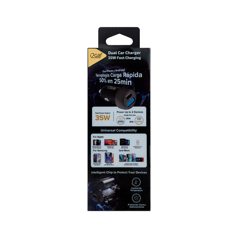 Cargador de Carro 35W Power Delivery 2 puertos USB-A y USB-C